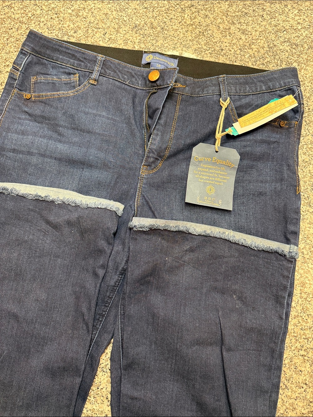 Democracy Dark Blue Bootcut Womens Jeans with Frayed Panel Detail